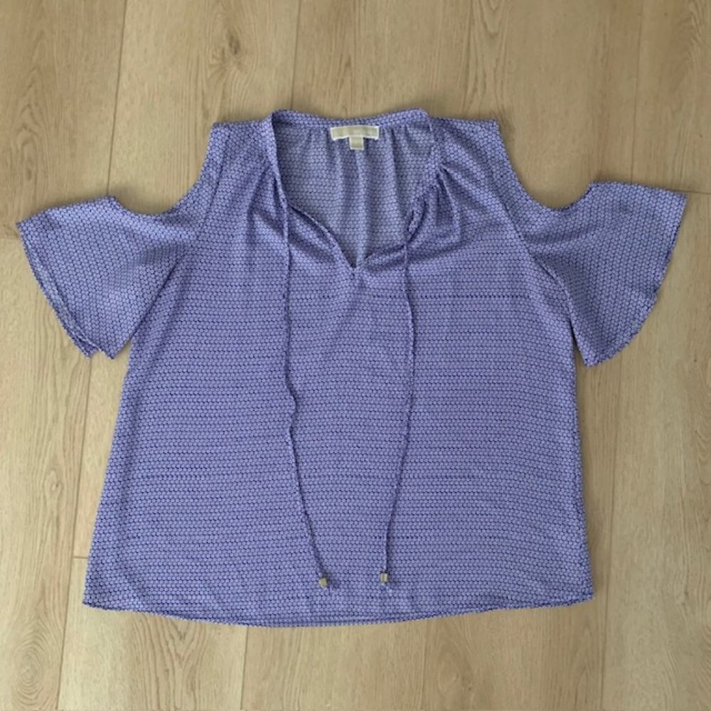 💜 Michael Kors Purple Cold Shoulder Lightweight Oversized Top –‎ Size L 💜